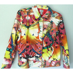 Chicos Butterfly Jacket Art To Wear Size 2 Large Lined Colorful Dopamine Stretch
